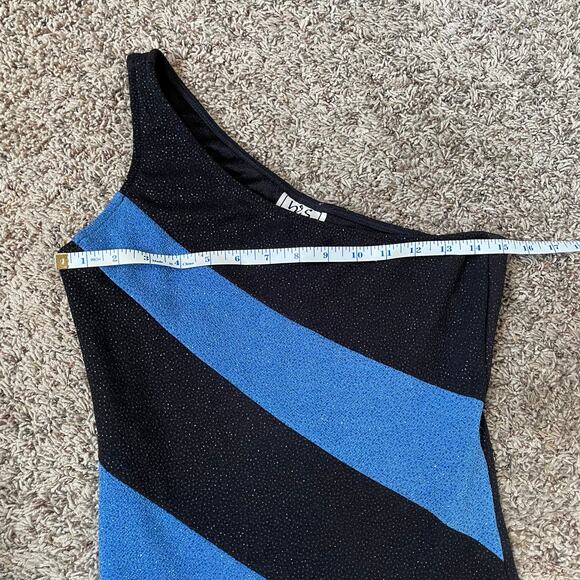 Vintage Water Signs Blue Black One Shoulder Sparkly Formal Maxi Dress Gown M - Picture 10 of 16